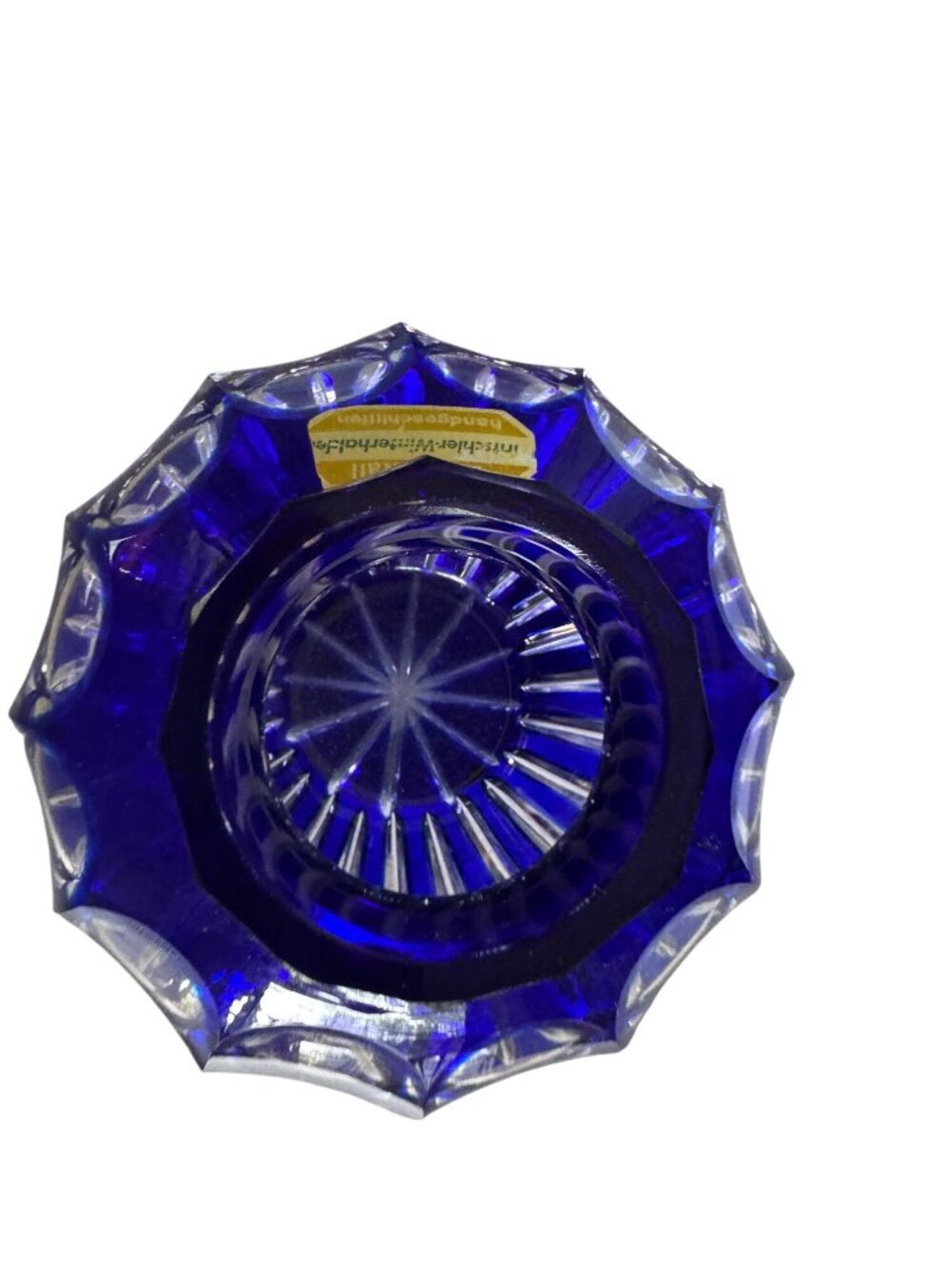 Vintage Cobalt Blue Cut to Clear Lead Crystal Rose Bowl Vase Germany 5" - Picture 9 of 9